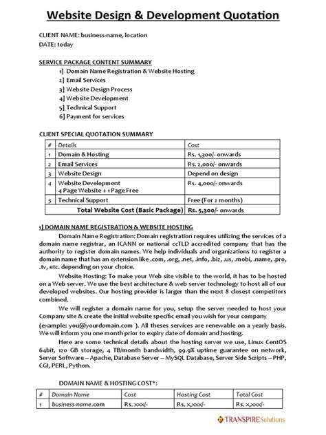 Download Website Design Development Quotation 