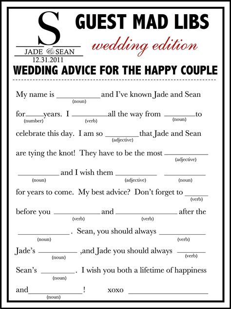 wedding mad libs template the rehearsal