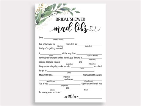wedding shower madlibs