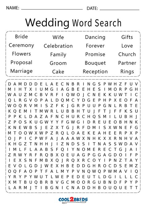 Wedding Word Search Printable Kids Activity Page Party Childrens Wedding Word Search - Childrens Wedding Word Search