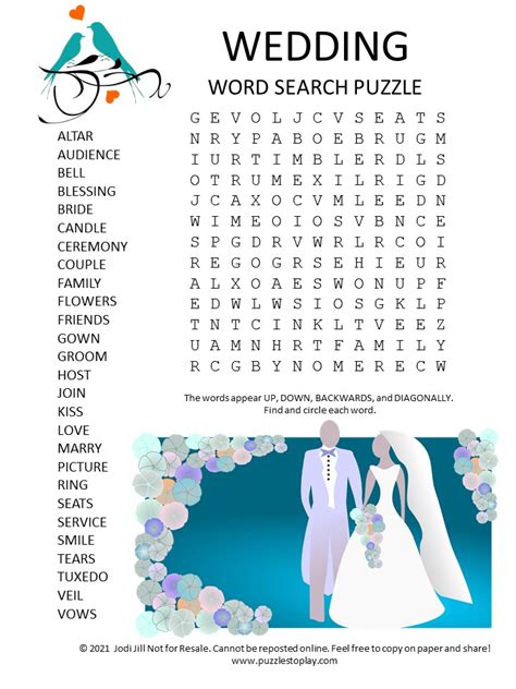 Weddings Word Search Childrens Wedding Word Search - Childrens Wedding Word Search