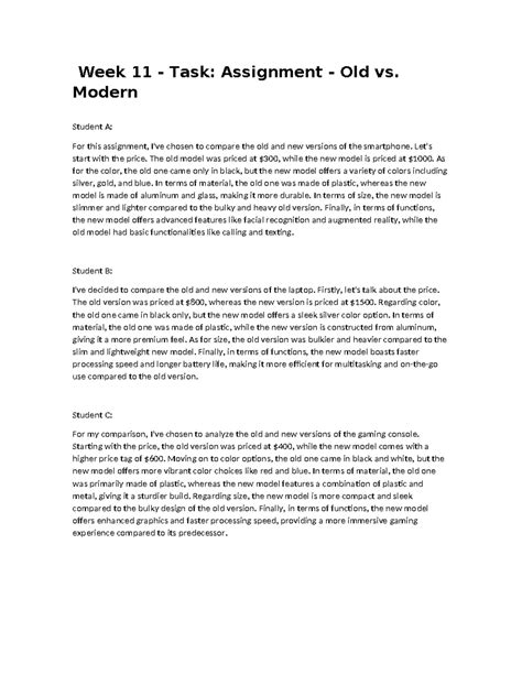 Week 11 Task: Assignment Old Vs