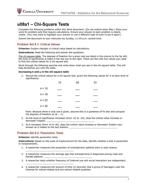 Week 8 Chi Square Worksheet Psyc4700 Statistics For Chi Square Worksheet - Chi Square Worksheet