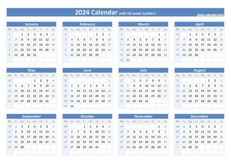 Week Numbers 2024