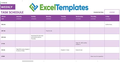 Weekly Calendar Template Excel