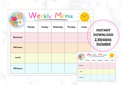 Weekly Daycare Menu Template