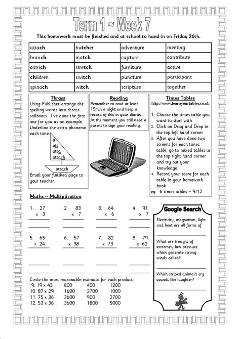 Weekly Homework Sheet 4th Grade Weekly Math Review Student Weekly  Grade Worksheet - Student Weekly ]grade Worksheet