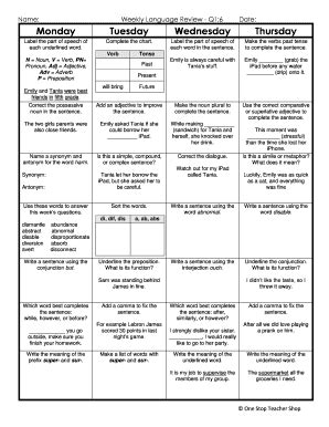 Weekly Language Review Answer Key
