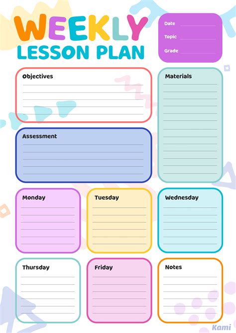 weekly lesson plan templates for elementary teachers