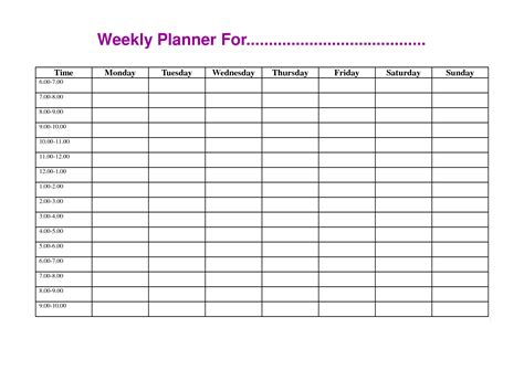 weekly timetable template