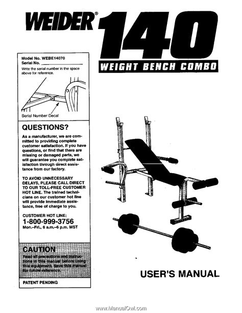 Full Download Weider 140 User Guide 