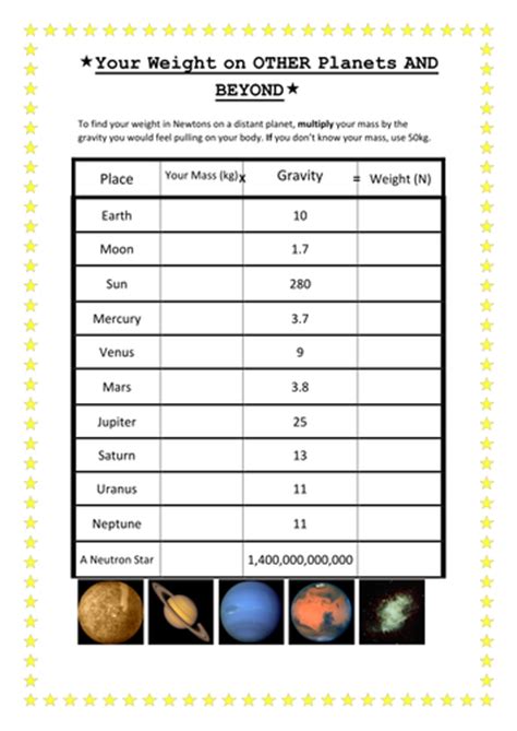 Weight On Other Planets Teaching Resources Weight On Other Planets Worksheet - Weight On Other Planets Worksheet