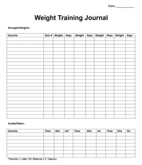 Read Weight Training Journal Template 
