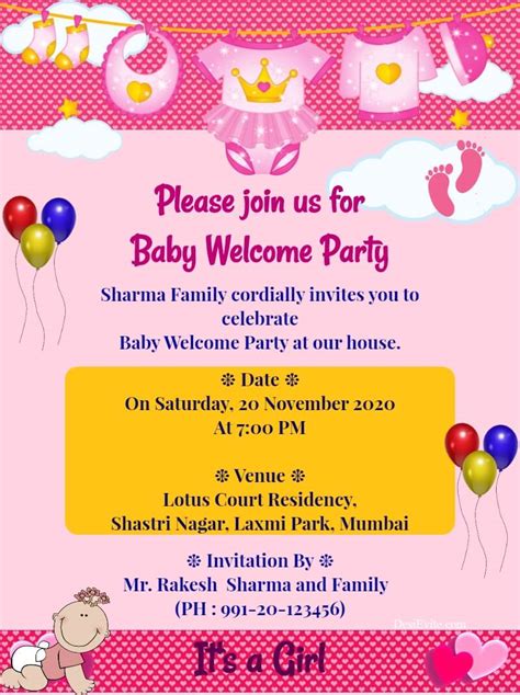 Welcome Baby Girl Invitation Cards