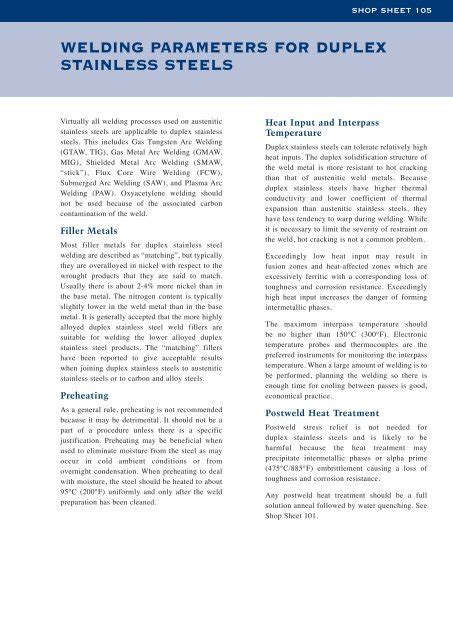 Welding Parameters For Duplex Stainless Steels Molybdenum