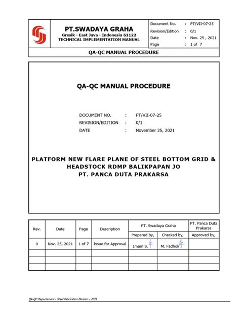 Welding Qa Qc Manual Sample First Time Quality