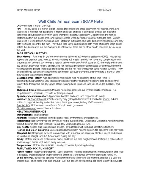 Well Child Exam Soap Note