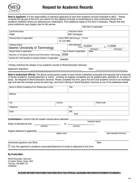 Wes Request For Transcript