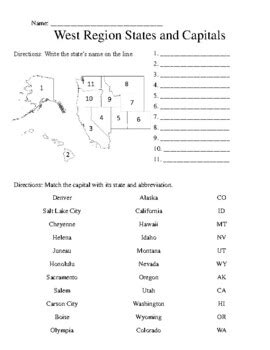 West Region States And Capitals Teaching Resources Wordwall Western States And Capitals Worksheet - Western States And Capitals Worksheet