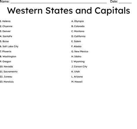 Western States And Capitals Worksheet Wordmint Western States And Capitals Worksheet - Western States And Capitals Worksheet