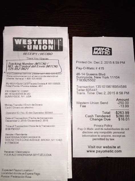 Western Union Receipt Sample