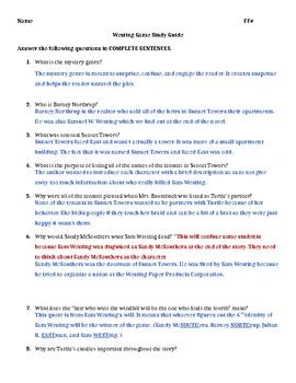 Download Westing Game Study Guide With Answers Inafix 