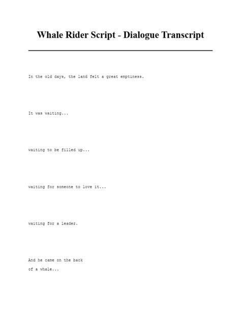 Whale Rider Script Transcript From The Screenplay And Or