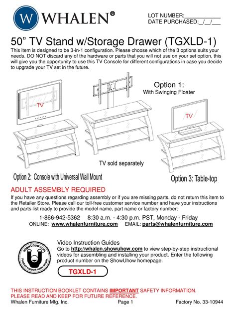 whalen tv stand assembly instructions tgxld 1