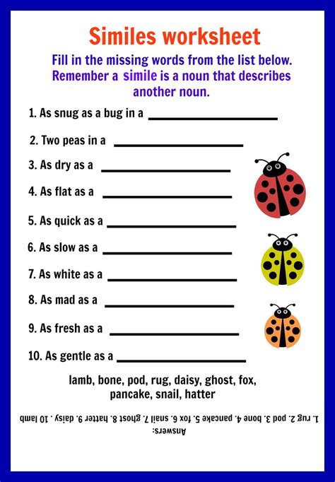 What Is A Simile Worksheet For 3rd 6th Similes Worksheet 6th Grade - Similes Worksheet+6th Grade