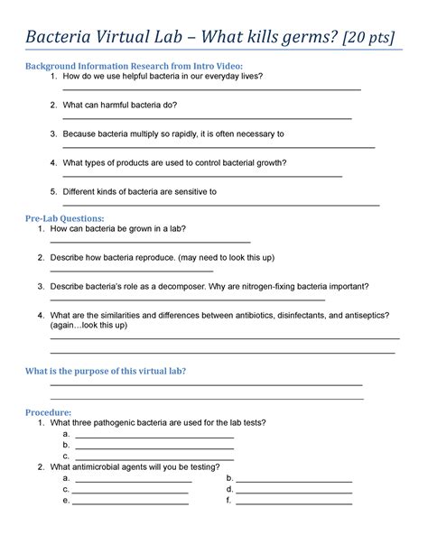 What Kills Germs Virtual Lab Journal Questions