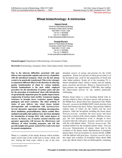 Read Wheat Biotechnology A Minireview 
