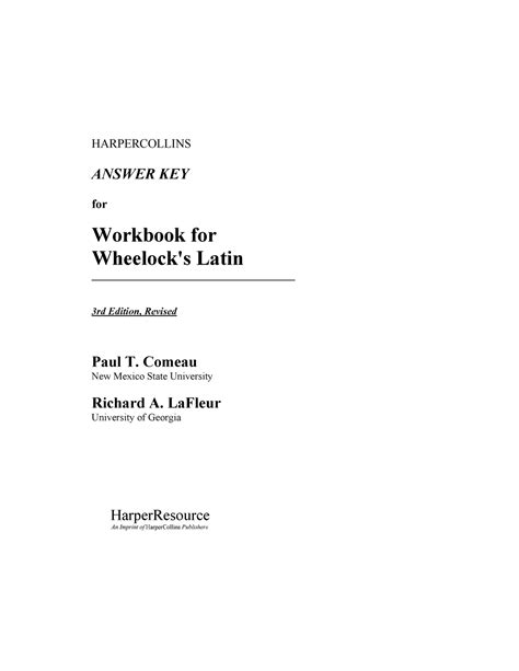 Wheelocks Latin Workbook Answer Key