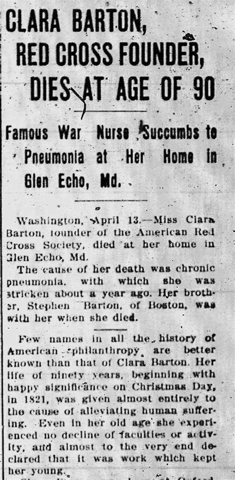 when and how did clara barton die