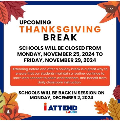 when is thanksgiving break lausd
