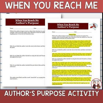 When You Reach Me Authoru0027s Purpose Activity Classroom Authors Purpose Activity Answers - Authors Purpose Activity Answers
