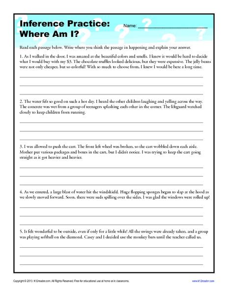 Where Am I Inference Worksheet For 4th And Inferencing Writng 4th Grade Worksheet - Inferencing Writng 4th Grade Worksheet