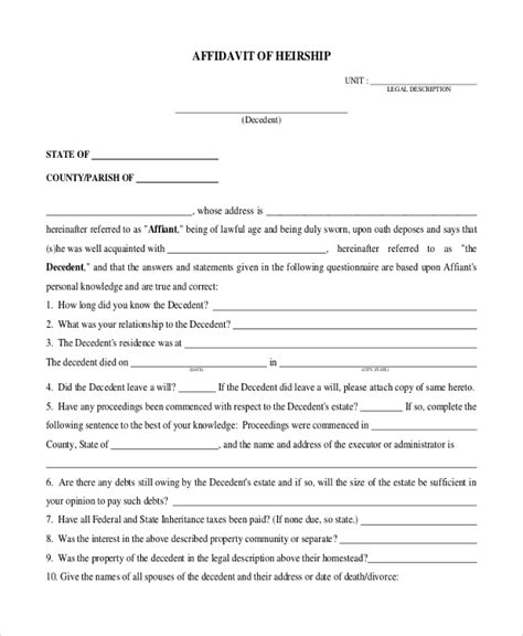 where can i get an affidavit of heirship form