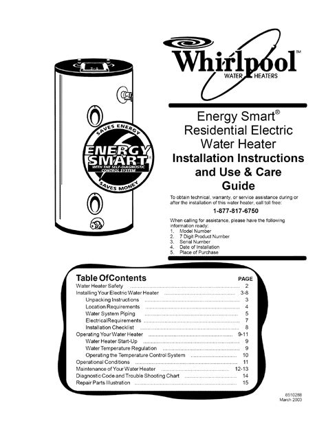Read Whirlpool Water Heater Ee3Z50Rd055V Manual 