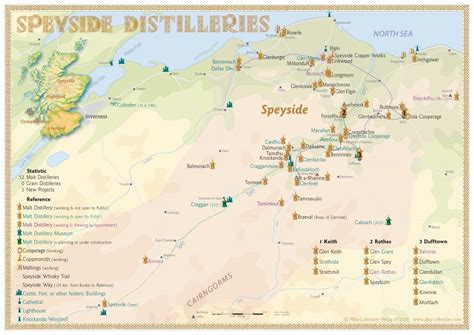 whisky distilleries speyside tasting map 34x24cm