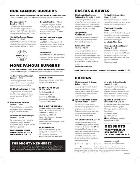 White Spot Menu
