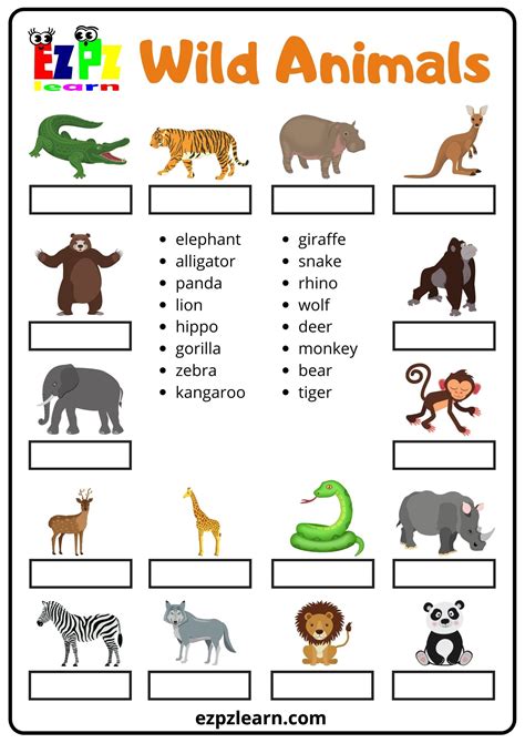 Wild Animals Matching Worksheets The Teaching Aunt Matching Animals Worksheet For Kindergarten - Matching Animals Worksheet For Kindergarten