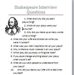 William Shakespeare Authors Questions For Tests And William Shakespeare Worksheet - William Shakespeare Worksheet