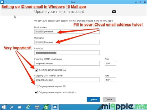 windows 10 mail app your icloud settings are out-of-date