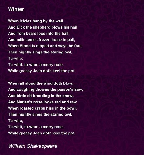 Winter By William Shakespeare Analysis