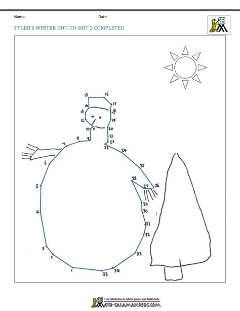 Winter Dot To Dot Math Salamanders Math Dot To Dot Worksheets - Math Dot To Dot Worksheets