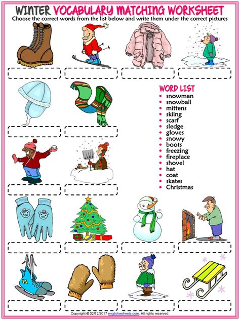 Winter Esl Vocabulary Worksheets Winter Activities Worksheet - Winter Activities Worksheet