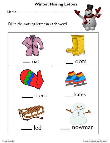 Winter Missing Letters Kindergarten Worksheets Edumonitor Missing Letter Worksheets For Kindergarten - Missing Letter Worksheets For Kindergarten