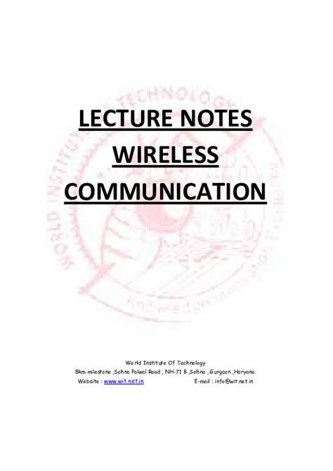 Wireless Communication Lecture Notes