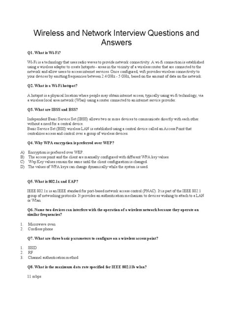 Read Online Wireless Networking Interview Questions Answers 