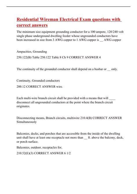 Wireman Exam Question Papers